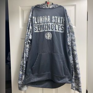 Men’s size large, Florida state Seminoles hoodie grey with camo sleeves